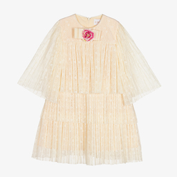 EIRENE-Girls Ivory Tiered Lace Dress | Childrensalon Outlet