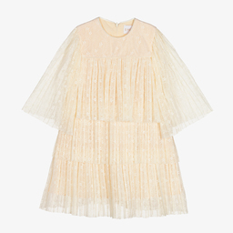 EIRENE-Girls Ivory Tiered Lace Dress | Childrensalon Outlet