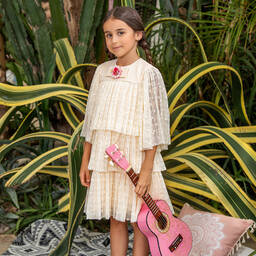EIRENE-Girls Ivory Tiered Lace Dress | Childrensalon Outlet