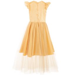EIRENE-Girls Long Gold Tulle Dress  | Childrensalon Outlet