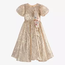 EIRENE-Girls Metallic Gold Bow Dress | Childrensalon Outlet