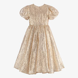 EIRENE-Girls Metallic Gold Bow Dress | Childrensalon Outlet