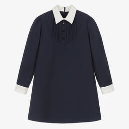 EIRENE-Girls Navy Blue Collared Dress | Childrensalon Outlet