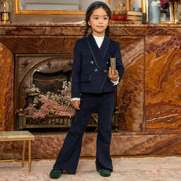 EIRENE-Girls Navy Blue Corduroy Blazer | Childrensalon Outlet