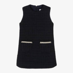 EIRENE-Girls Navy Tweed Sleeveless Dress | Childrensalon Outlet