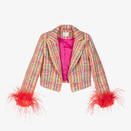 EIRENE-Girls Orange & Yellow Tweed Blazer | Childrensalon Outlet