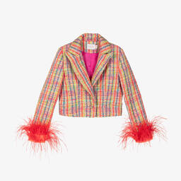 EIRENE-Girls Orange & Yellow Tweed Blazer | Childrensalon Outlet