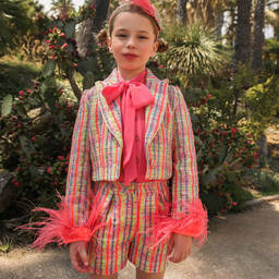 EIRENE-Girls Orange & Yellow Tweed Blazer | Childrensalon Outlet