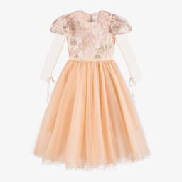 EIRENE-Girls Peach Sequinned Tulle Gown | Childrensalon Outlet