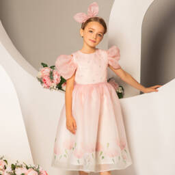 EIRENE-Girls Pink Cascading Chiffon Gown | Childrensalon Outlet