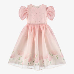 EIRENE-Girls Pink Cascading Chiffon Gown | Childrensalon Outlet