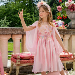 EIRENE-Girls Pink Chiffon Cape Dress | Childrensalon Outlet