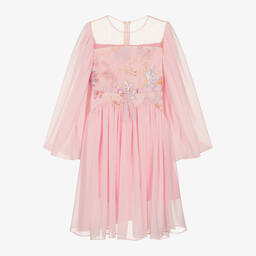 EIRENE-Girls Pink Chiffon Cape Dress | Childrensalon Outlet