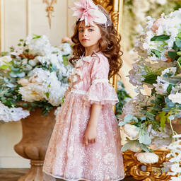 EIRENE-Girls Pink Embroidered Sequinned Tulle Dress | Childrensalon Outlet