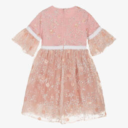 EIRENE-Girls Pink Embroidered Sequinned Tulle Dress | Childrensalon Outlet
