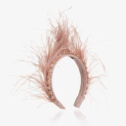 EIRENE-طوق شعر لون زهري مزين بريش و ديامنتي للبنات | Childrensalon Outlet