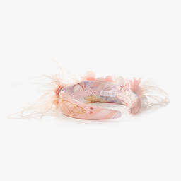 EIRENE-Girls Pink Feather & Flower Hairband | Childrensalon Outlet