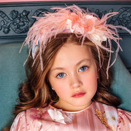 EIRENE-Girls Pink Feather & Flower Hairband | Childrensalon Outlet