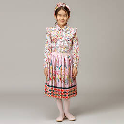 EIRENE-بلوز قطن تويل لون زهري بطبعة ورود للبنات | Childrensalon Outlet