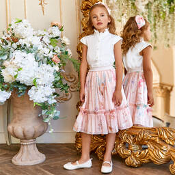 EIRENE-Girls Pink Floral Chiffon Skirt | Childrensalon Outlet