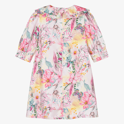 EIRENE-فستان قطن بوبلين لون زهري بطبعة ورود | Childrensalon Outlet