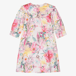 EIRENE-فستان قطن بوبلين لون زهري بطبعة ورود | Childrensalon Outlet