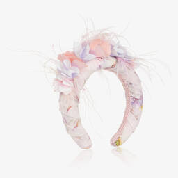 EIRENE-Girls Pink Floral & Feather Hairband | Childrensalon Outlet