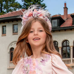 EIRENE-Girls Pink Floral & Feather Hairband | Childrensalon Outlet