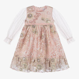 EIRENE-Girls Pink Floral Lace Sequin Dress | Childrensalon Outlet