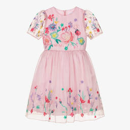 EIRENE-Girls Pink Floral Organza Dress | Childrensalon Outlet