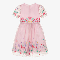 EIRENE-Girls Pink Floral Organza Dress | Childrensalon Outlet