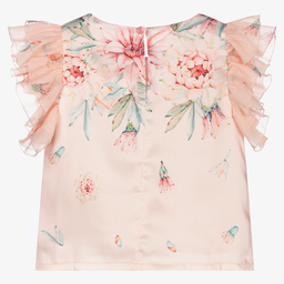 EIRENE-Girls Pink Floral Satin Blouse | Childrensalon Outlet