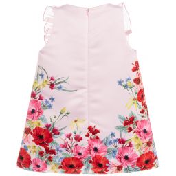 EIRENE-Girls Pink Floral Satin Dress | Childrensalon Outlet