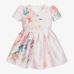 EIRENE-Girls Pink Floral Satin Dress | Childrensalon Outlet