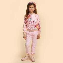 EIRENE-تراكسوت قطن جيرسي لون زهري بطبعة ورود للبنات | Childrensalon Outlet