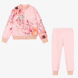 EIRENE-تراكسوت قطن جيرسي لون زهري بطبعة ورود للبنات | Childrensalon Outlet