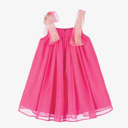 EIRENE-Girls Pink Glittery Bow Dress | Childrensalon Outlet