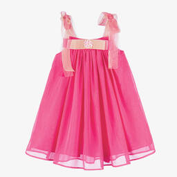 EIRENE-Girls Pink Glittery Bow Dress | Childrensalon Outlet