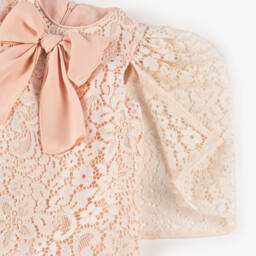 EIRENE-Girls Pink Lace & Chiffon Bow Dress | Childrensalon Outlet