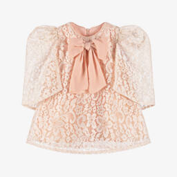 EIRENE-Girls Pink Lace & Chiffon Bow Dress | Childrensalon Outlet