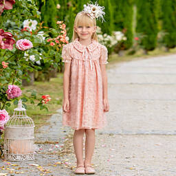 EIRENE-Girls Pink Lace Dress  | Childrensalon Outlet