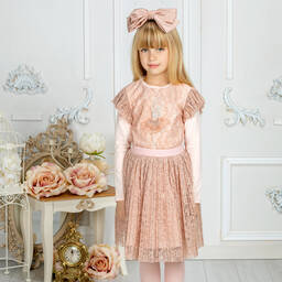 EIRENE-Girls Pink Lace Pleated Skirt  | Childrensalon Outlet