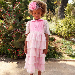 EIRENE-Girls Pink Layered Lace Dress | Childrensalon Outlet