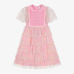 EIRENE-Girls Pink Layered Lace Dress | Childrensalon Outlet