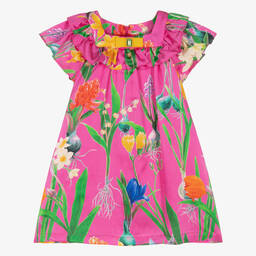 EIRENE-Girls Pink Liberty Floral Print Silk Dress | Childrensalon Outlet