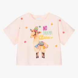 EIRENE-Girls Pink Llama T-Shirt | Childrensalon Outlet