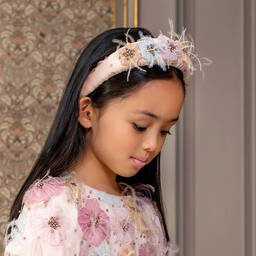 EIRENE-Girls Pink Padded Floral Hairband | Childrensalon Outlet