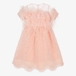 EIRENE-Girls Pink Ruffled Tulle & Feather Dress | Childrensalon Outlet