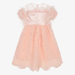 EIRENE-Girls Pink Ruffled Tulle & Feather Dress | Childrensalon Outlet
