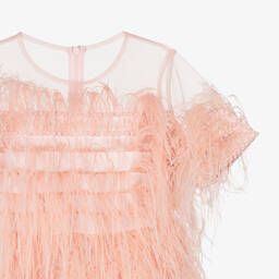 EIRENE-Girls Pink Ruffled Tulle & Feather Dress | Childrensalon Outlet